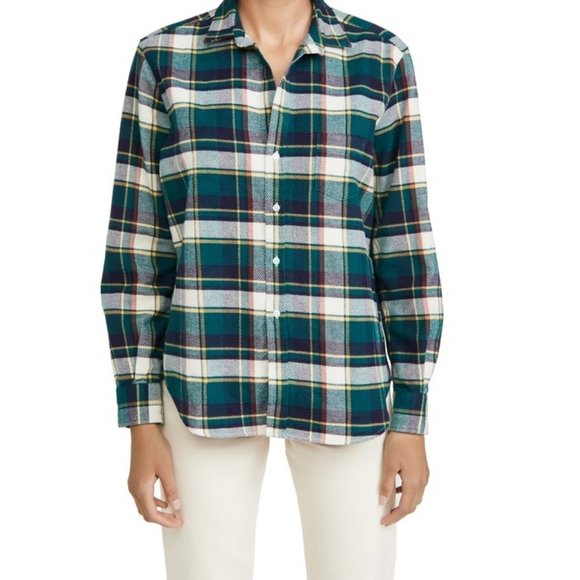 Frank & Eileen Barry Polar Green Flannel Plaid Button-Up Shirt - Picture 1 of 10